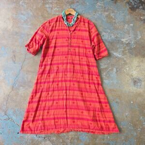 Nalli Women's Orange Stripe Midi Dress Size XXL 2XL Boho Lightweight Vacation